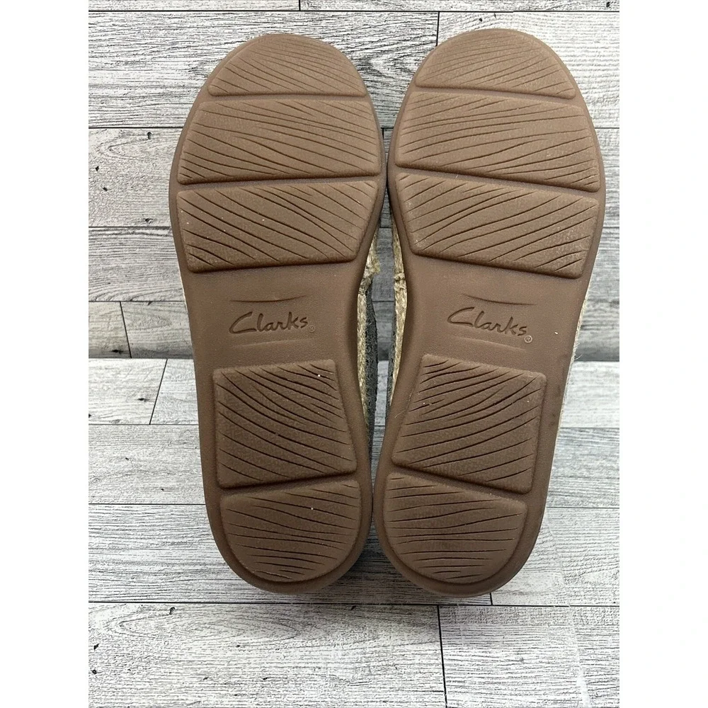 Women's Clarks Elaina Ruby Slip-On Leather Espadrille Shoes Silver Pewter Sz 6.5